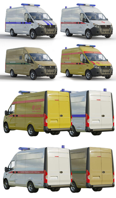 GAZelle Next货车 救护车 警车low poly 3D模型（OBJ,FBX,MAX）