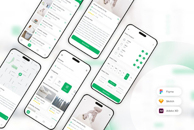 洗衣服务预订移动应用 App UI kit (SKETCH,FIG,XD)