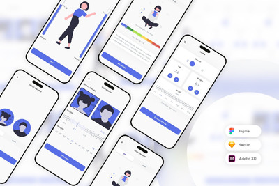 BMI 计算器移动应用 App UI kit (SKETCH,FIG,XD)