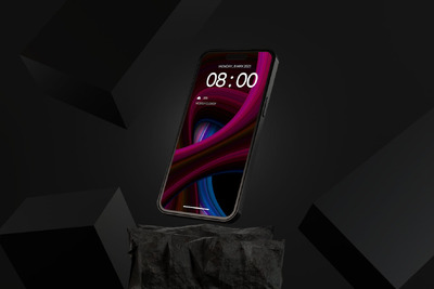 iPhone 讲台深色背景样机 (PSD)