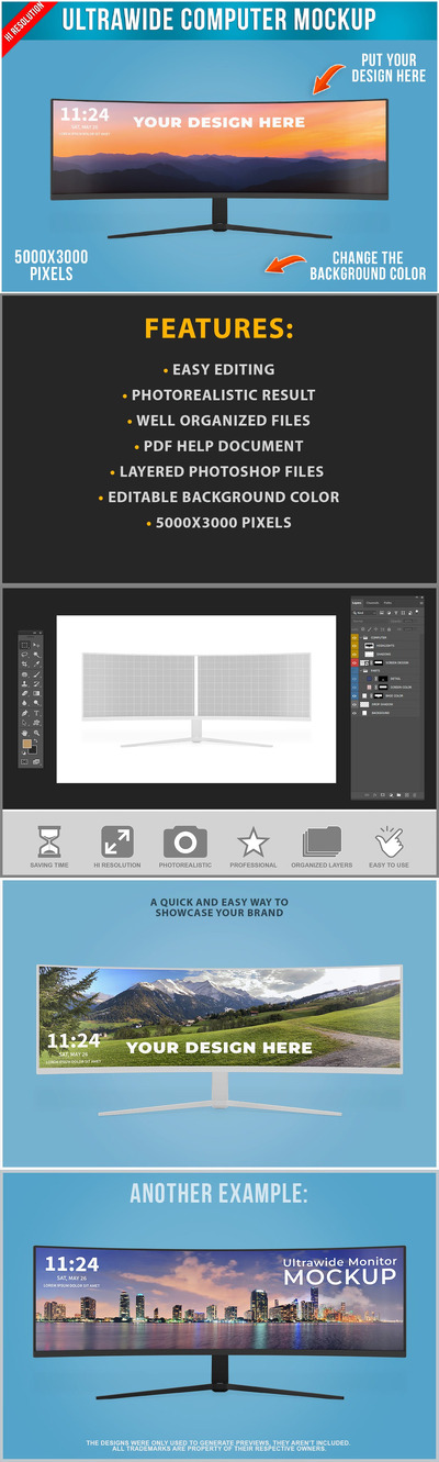 超宽电脑屏幕样机 (PSD)