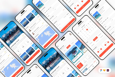 旅行和旅行移动应用 App UI Kit (SKETCH,FIG,XD)