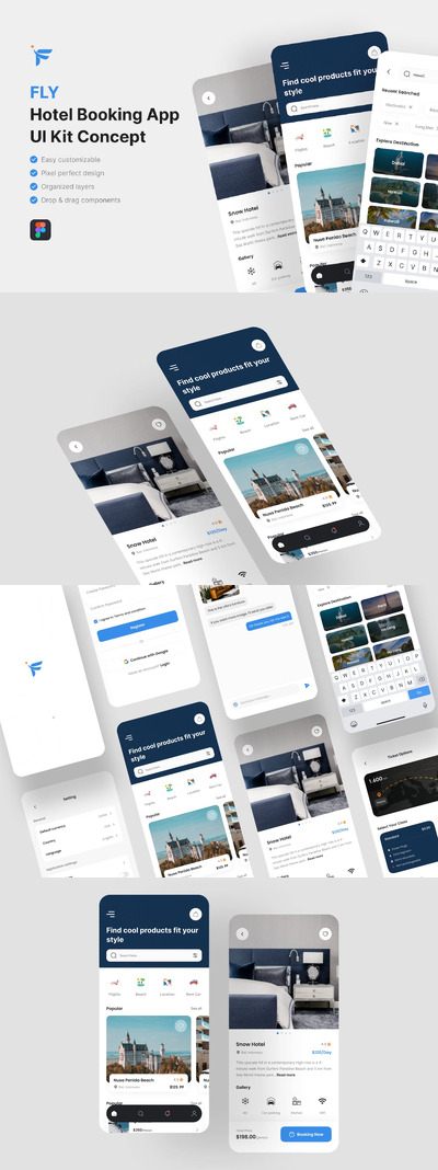 酒店预订应用 App UI Kit (FIG)
