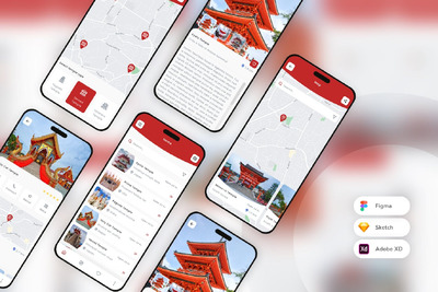 旅行移动应用App UI Kit (SKETCH,FIG,XD)
