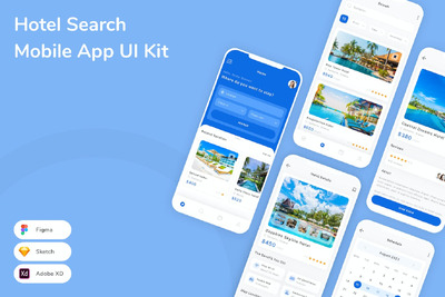 酒店搜索移动应用APP UI KIT (SKETCH,FIG,XD)