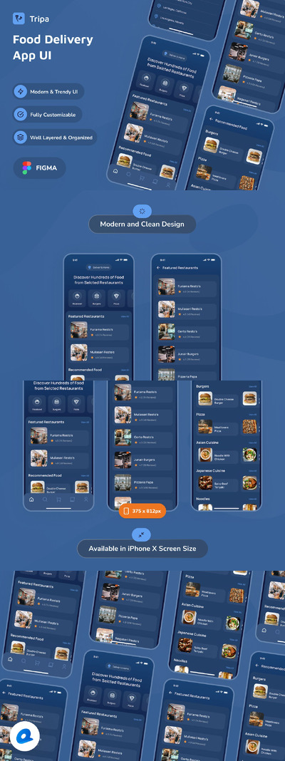 食品配送深色模式应用APP UI KIT (FIG)