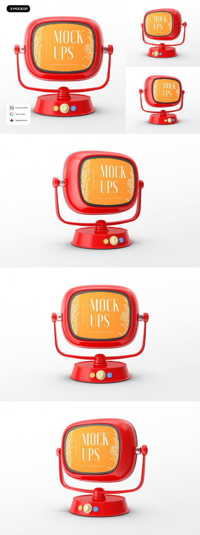 红色复古电视样机 (PSD)