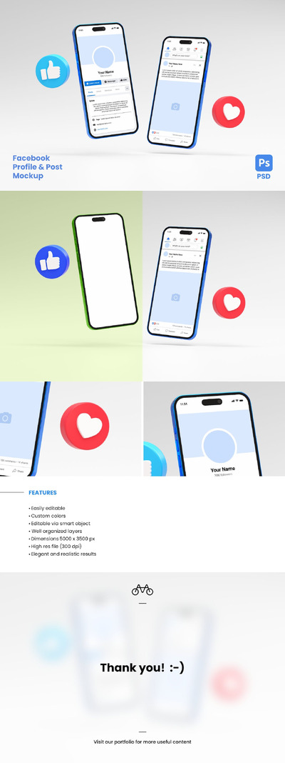 Facebook 个人资料和帖子模型（PSD、JPG）