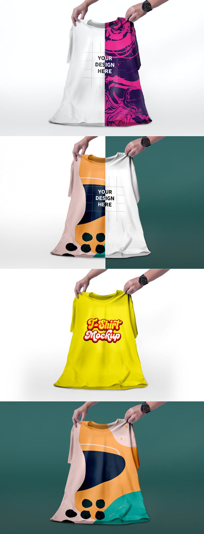 手拿着 T 恤样机 （PSD）