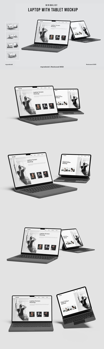 带平板电脑样机的笔记本电脑（PSD、PDF）