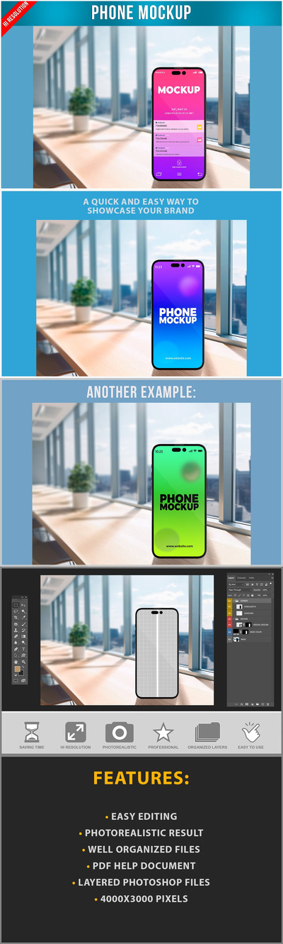 办公桌样机 的手机样机（PSD）