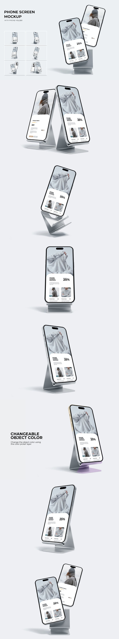 带手机支架的手机屏幕样机（PSD）
