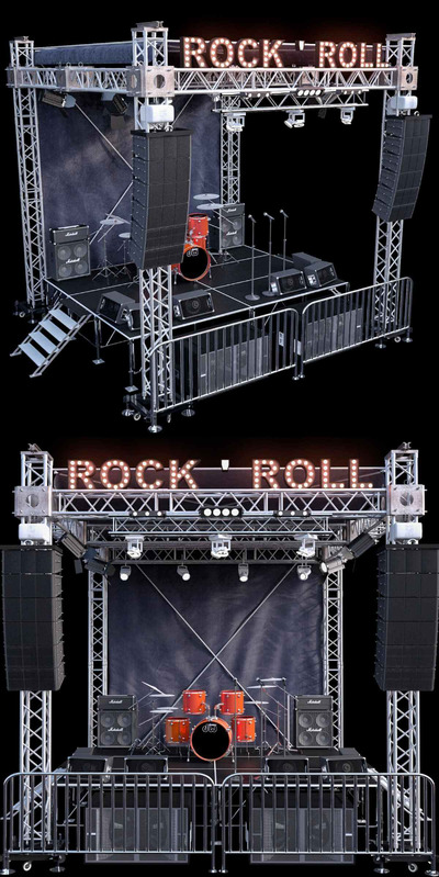 带灯光和乐器的迷你户外音乐会舞台3D模型（FBX,MAX）