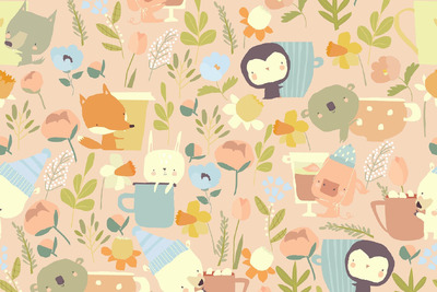 无缝图案与小动物，可爱的杯子 (AI,EPS,JPG,PNG)