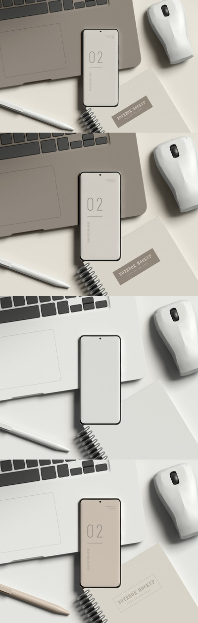 带笔记本样机的智能手机 (PSD)