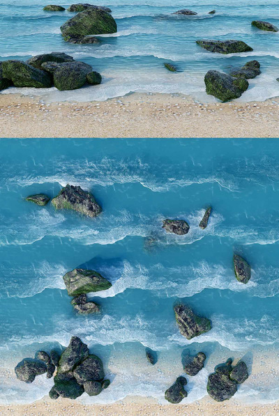 沙滩 海浪和礁石3D模型（FBX,MAX）