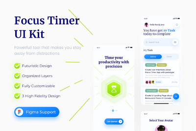 焦点计时器移动应用App UI Kit (FIG)