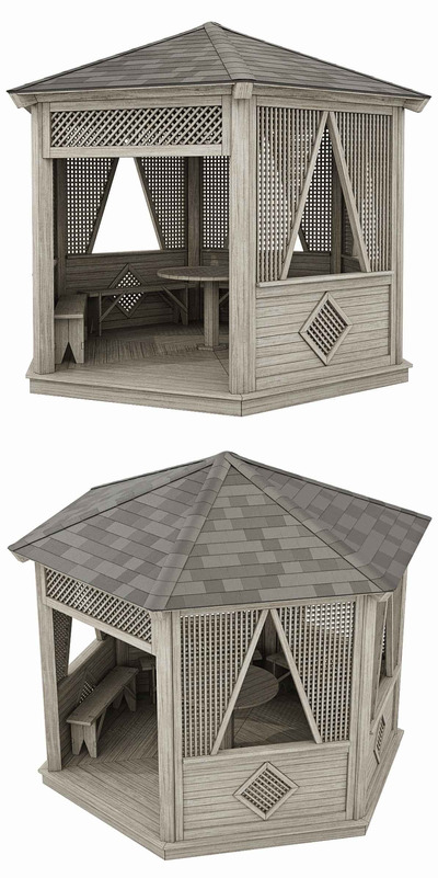 木制花园凉亭3D模型（OBJ,FBX,MAX）