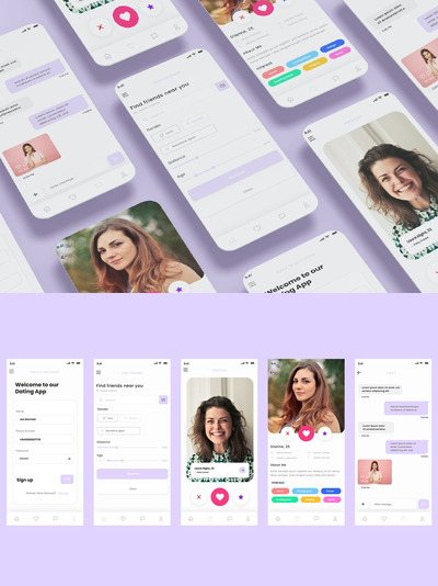 日期、关系、社交沟通和约会应用App UI Kit (FIG,SKETCH,SVG,XD)