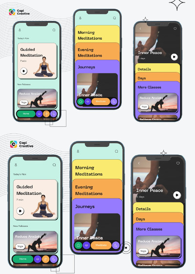 冥想应用程序 - 新粗野主义设计风格App UI Kit (FIG)