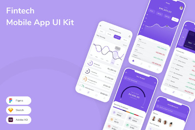 金融科技移动应用App UI Kit (SKETCH,FIG,XD)