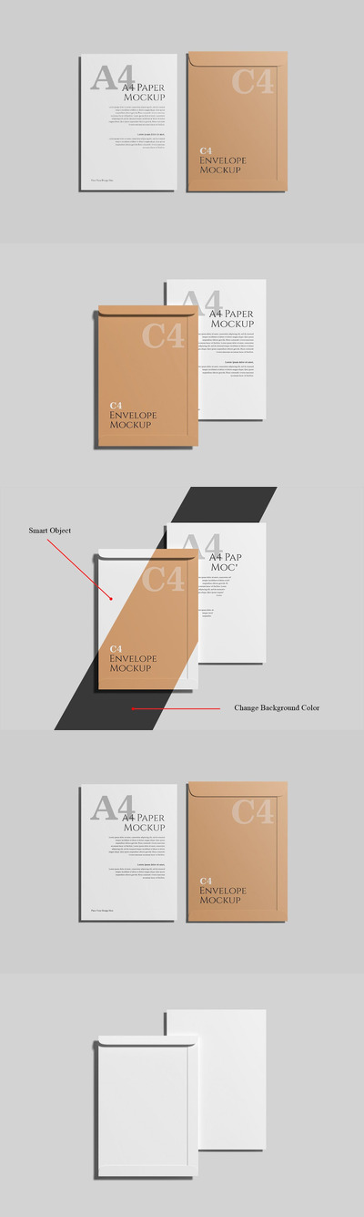 A4 纸和 C4 信封样机 (PSD)