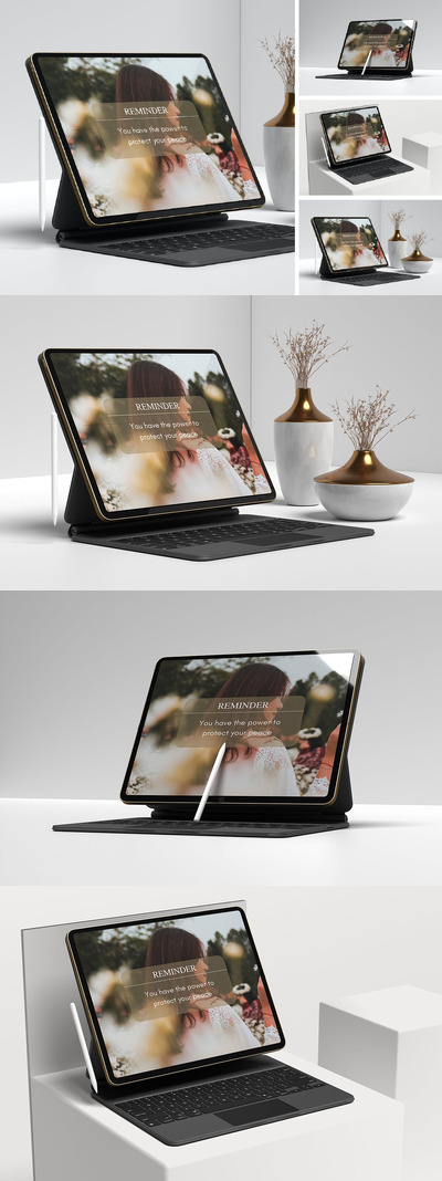 带键盘样机的 iPad Pro (PSD)