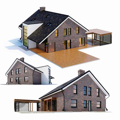 带车库的房屋住宅建筑3D模型（OBJ,MAX）