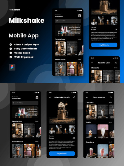奶昔饮品点餐移动应用程序APP UI KIT (FIG)