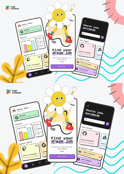 求职应用程序 - 新粗野主义设计风格APP UI KIT (FIG)