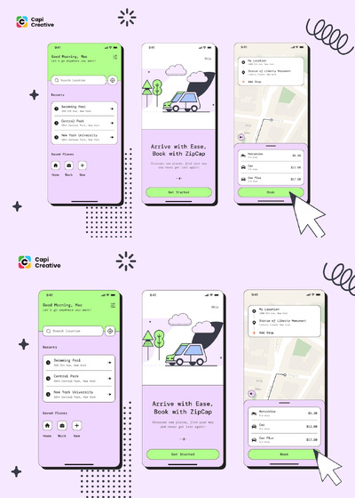 自行车/汽车预订应用程序 - 新粗野主义设计风格APP UI KIT (FIG)