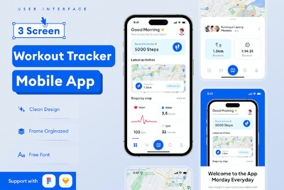 锻炼追踪移动应用APP UI KIT (FIG,SKETCH)