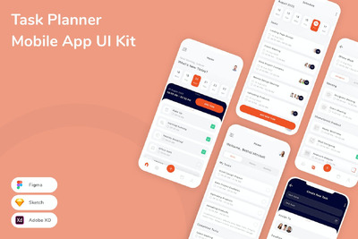 任务计划移动应用App UI Kit (SKETCH,FIG,XD)