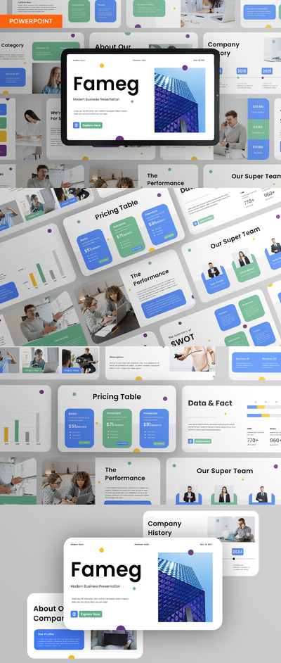 白蓝绿现代商业公司简介PPT模版 (PPT,PPTX)