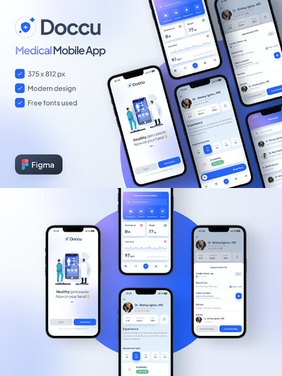医疗移动应用 Figma 模板App UI Kit (FIG)