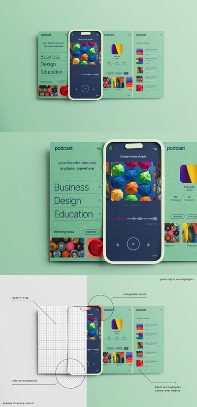 🔴纸质移动应用程序手机APP UI样机展示模型mockups