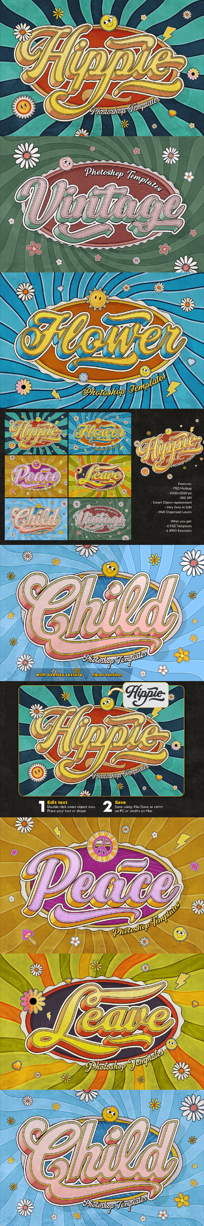 复古嬉皮文字效果 (PSD,PDF)