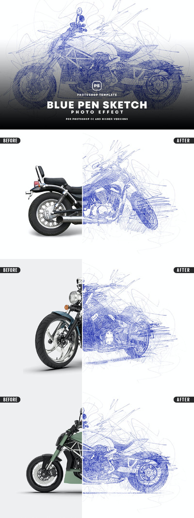 蓝笔素描效果 (PSD)