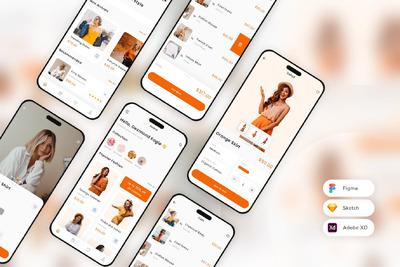 服装和时尚购物应用程序 UI 套件 (SKETCH,FIG,XD)