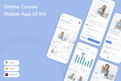 在线课程移动应用 UI 套件 (SKETCH,FIG,XD)
