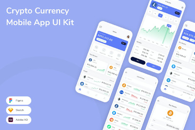 加密货币移动应用程序 UI 套件 (SKETCH,FIG,XD)
