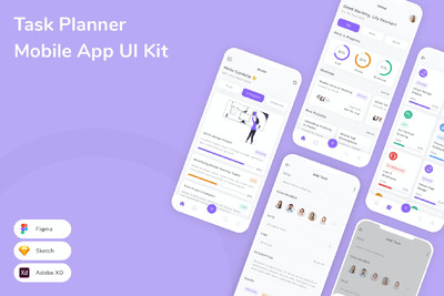 任务计划移动应用程序 UI 套件 (SKETCH,FIG,XD)