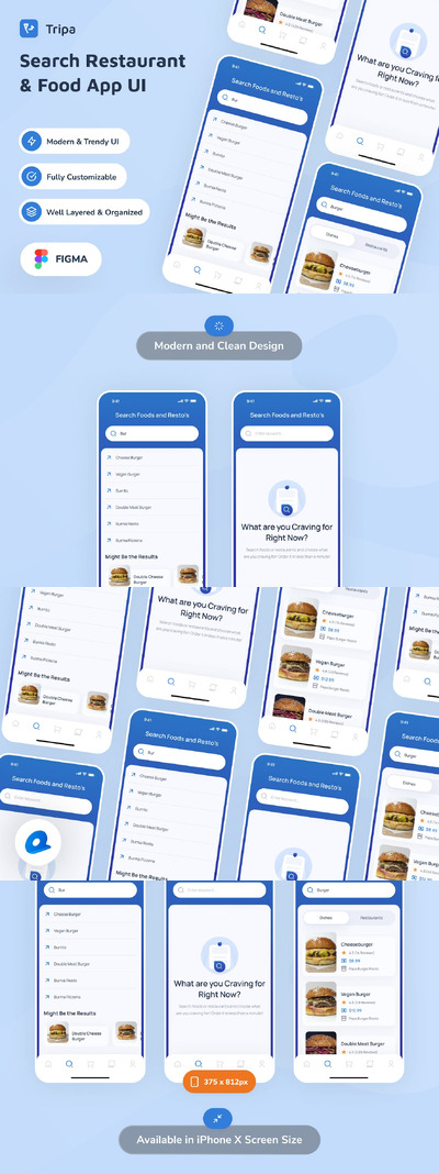 搜索餐厅和美食应用App UI Kit (FIG)
