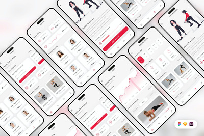 锻炼移动应用App UI Kit (SKETCH,FIG,XD)