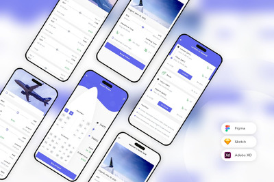 航班预订移动应用App UI Kit (SKETCH,FIG,XD)