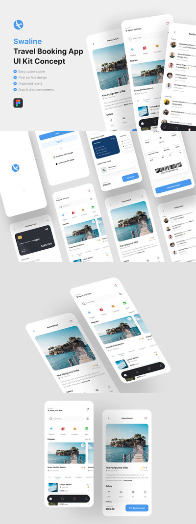 旅行预订应用App UI Kit (FIG)