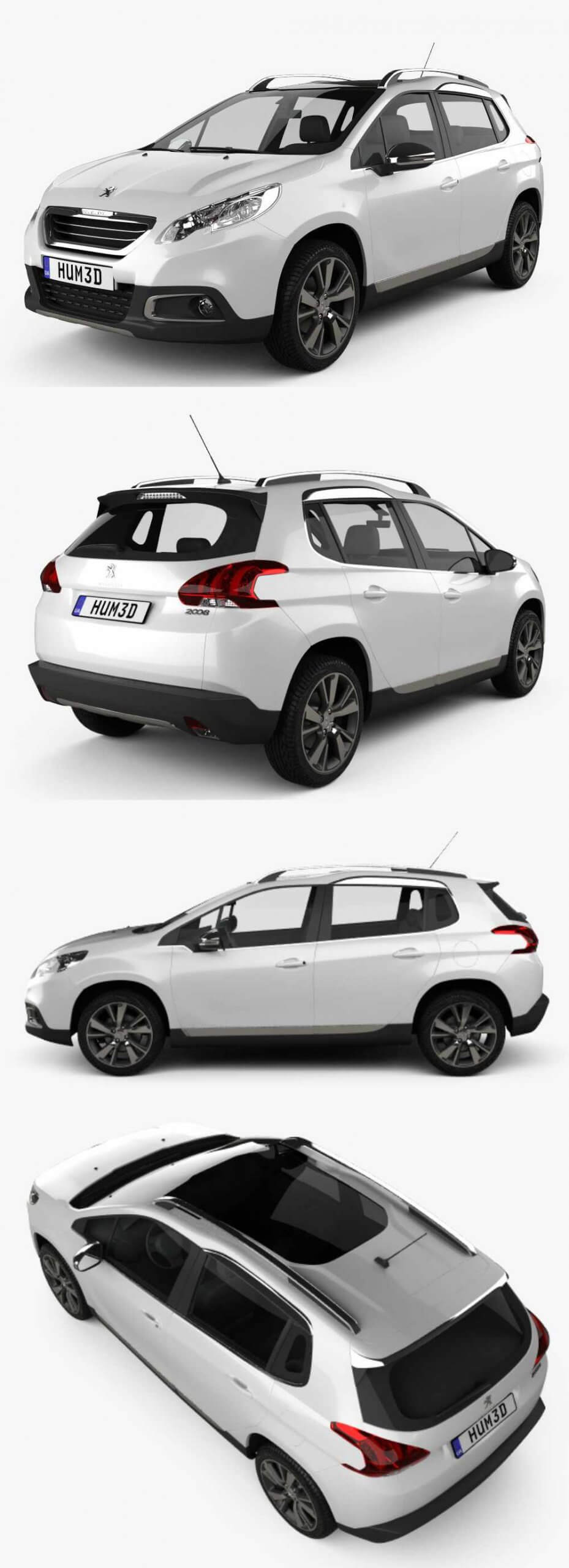 2013款标志Peugeot 2008小型SUV汽车3D模型（OBJ,FBX,MAX,C4D,LWO）