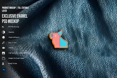 独家搪瓷胸章 PSD 样机 (JPG,PSD)