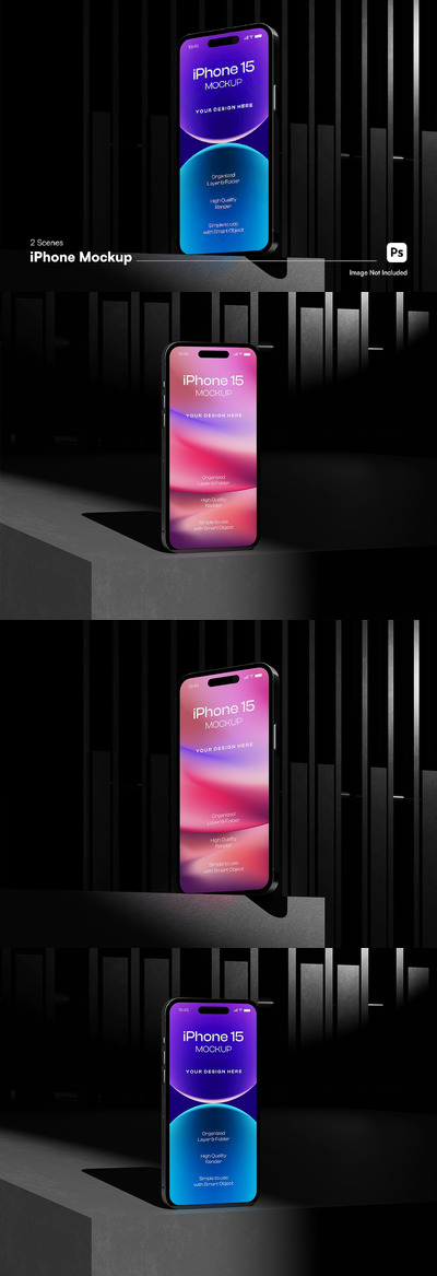 iPhone 15 手机场景样机 (PSD)