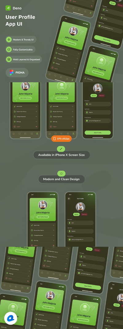 用户个人资料深色模式应用APP UI KIT (FIG)